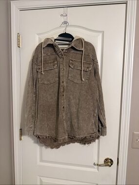 Corduroy Hooded Shacket in Taupe - Women's Jacket & Coat